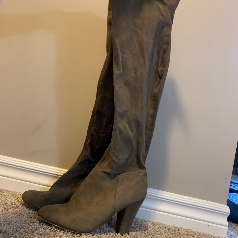 Suede knee high heel boots
